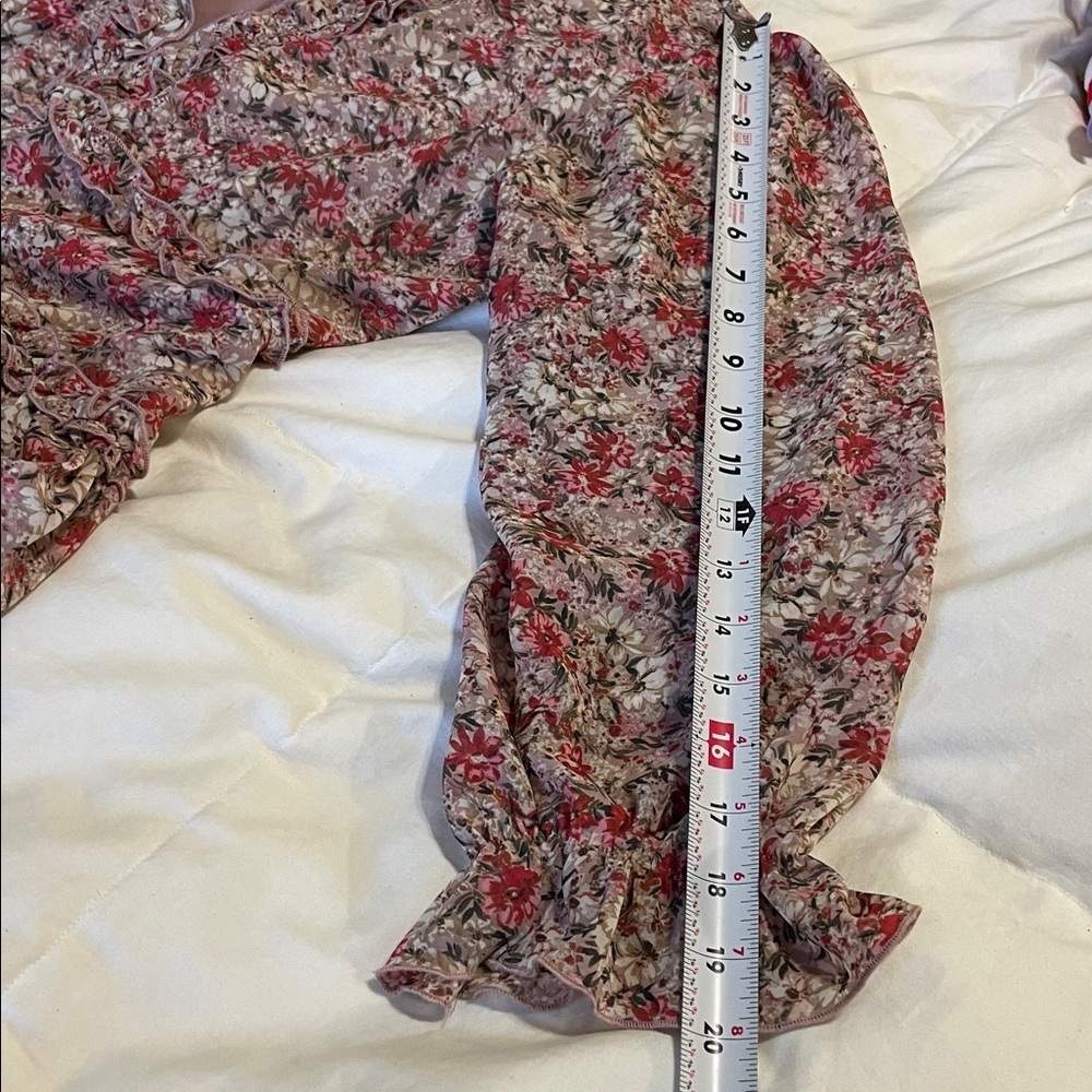 Apricot | Floral | Ruffle | Tiered | V-Neck | Long Sleeve | Mini Dress | Size 8 - Picture 16 of 16